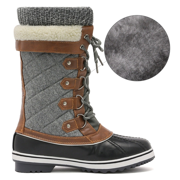 Lace Up Winter Fur Snow Boots - BLACK GREY - 4